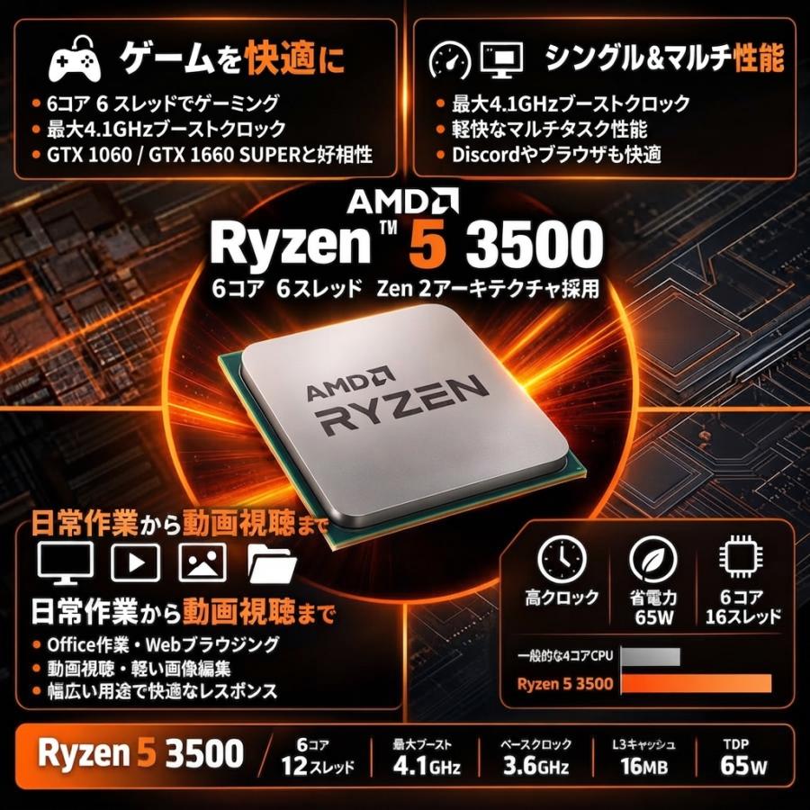 ゲーミングPC デスクトップ 整備済み アウトレット GTX1060 Ryzen5 16GB SSD500GB Win11 90日保証 G-StormR |  | 02