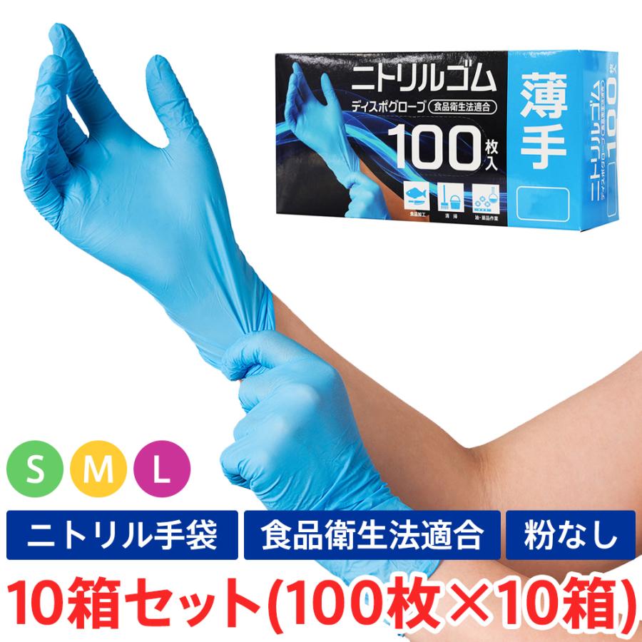 食品衛生法適合 ニトリルゴム ディスポグローブ 10箱(1000枚)セット (S