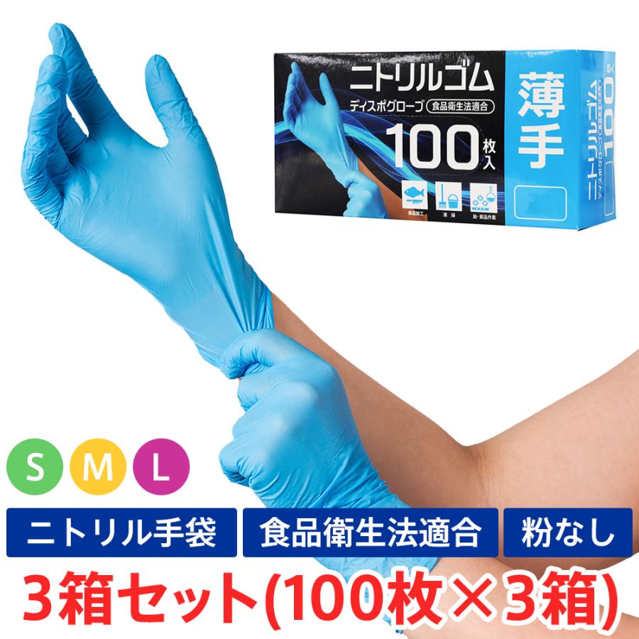 食品衛生法適合 ニトリルゴム ディスポグローブ 3箱(300枚)セット (S/M