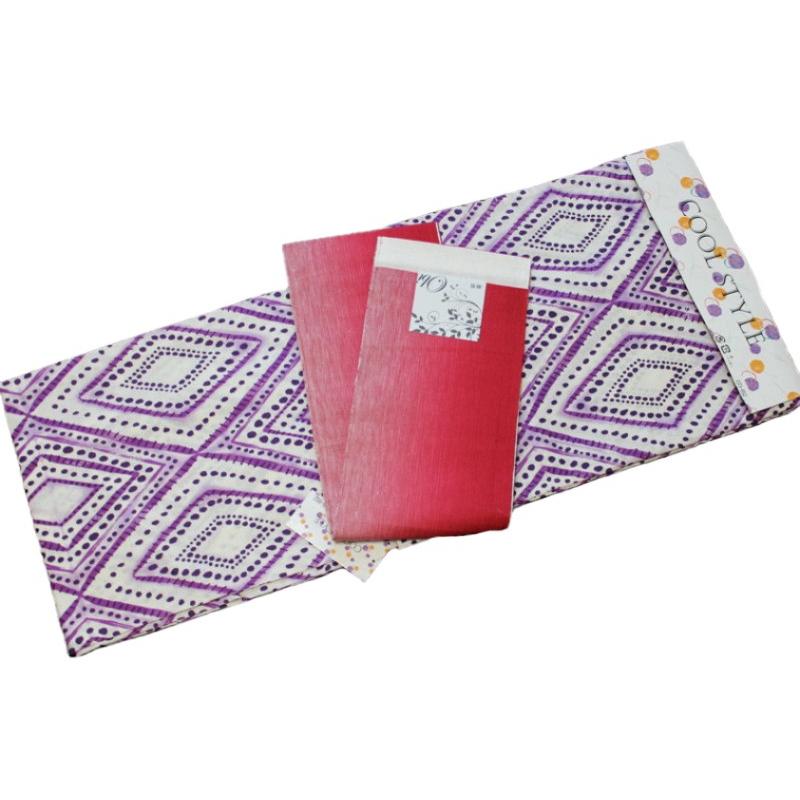 変わり織り個性派浴衣＆麻半幅帯セット-No.008【浴衣の色：オフホワイト　麻半幅帯の色：赤色暈かし/送料無料/COOL STYLE】 変わり織り個性派浴衣＆麻半幅帯セット-No.008【浴衣の色：オフ