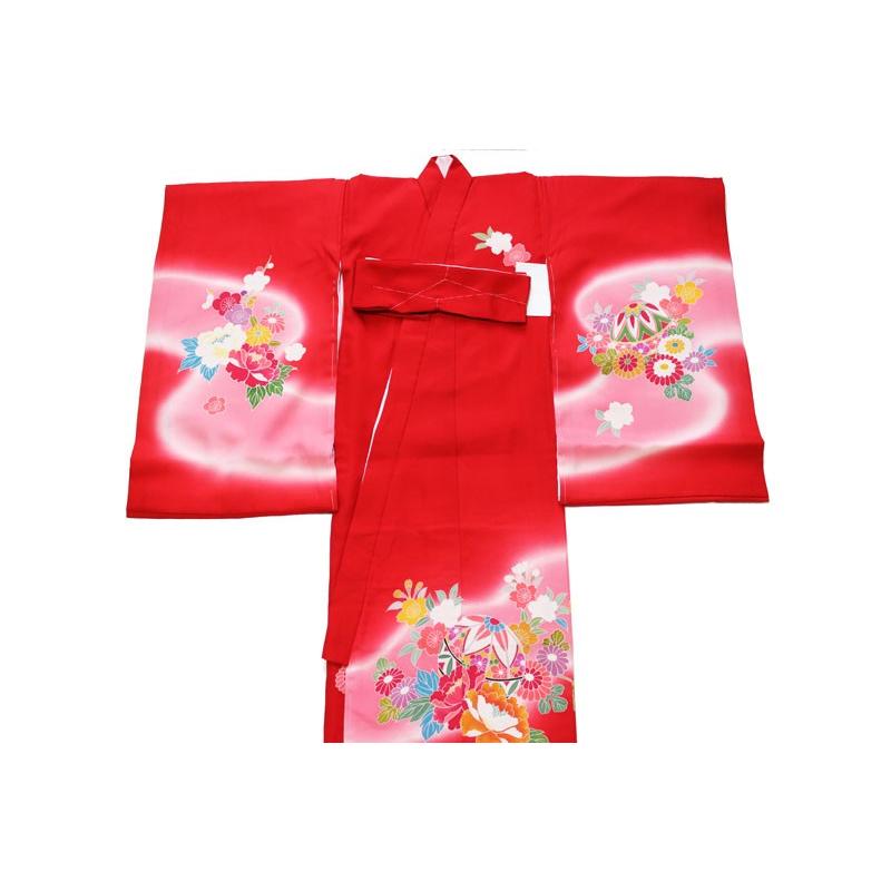 【販売品】女児お宮参り着-No.040（地色：赤×ピンク色/産着/初着/のしめ/送料無料/友禅柄）【YP100P】_3