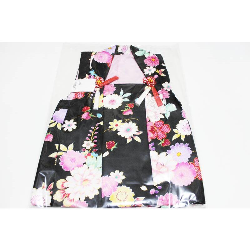 少々難（染難）友禅柄・被布3歳祝い着単品-No.113（黒色/洗える素材