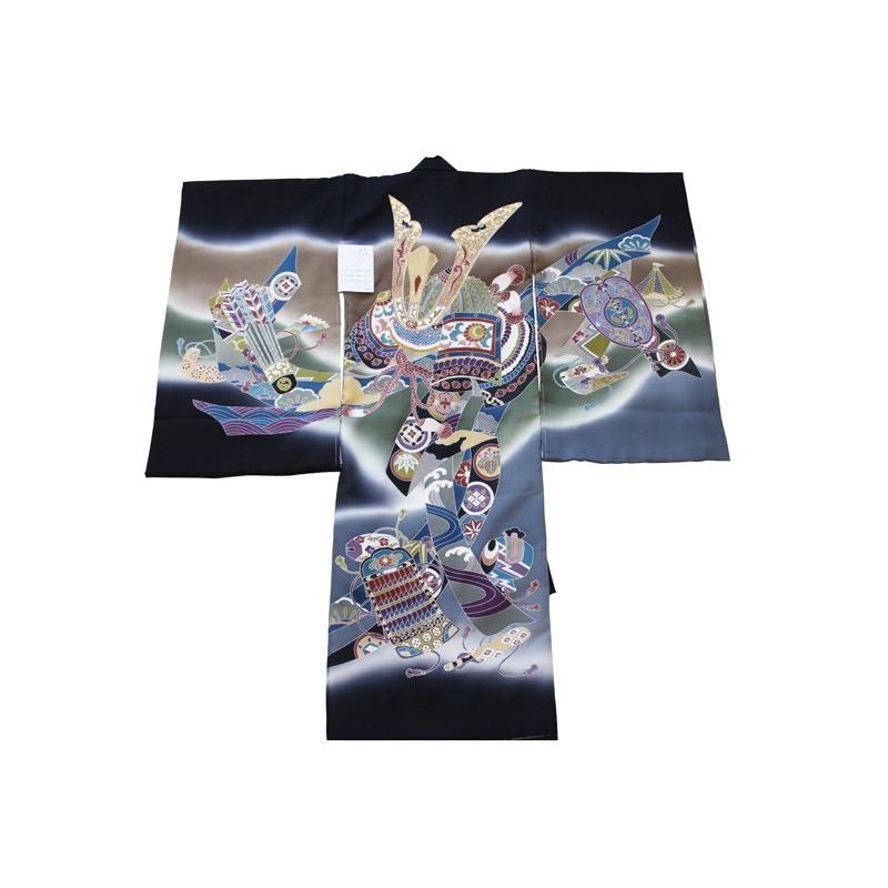 販売品】男児お宮参り着-No.214 手描き友禅（地色：黒色/産着/初着/の 