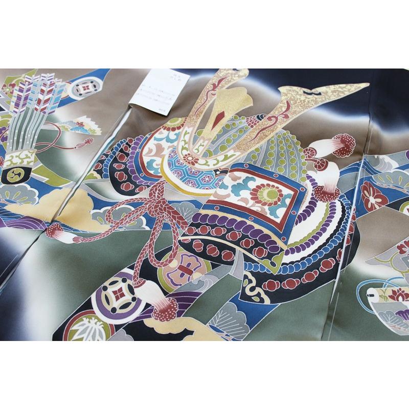 販売品】男児お宮参り着-No.214 手描き友禅（地色：黒色/産着/初着/の 