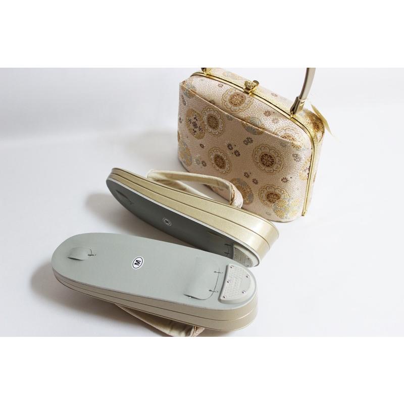 帯地・草履バックセット-No.624【正絹帯地/ゴールド台/Mサイズ/合皮