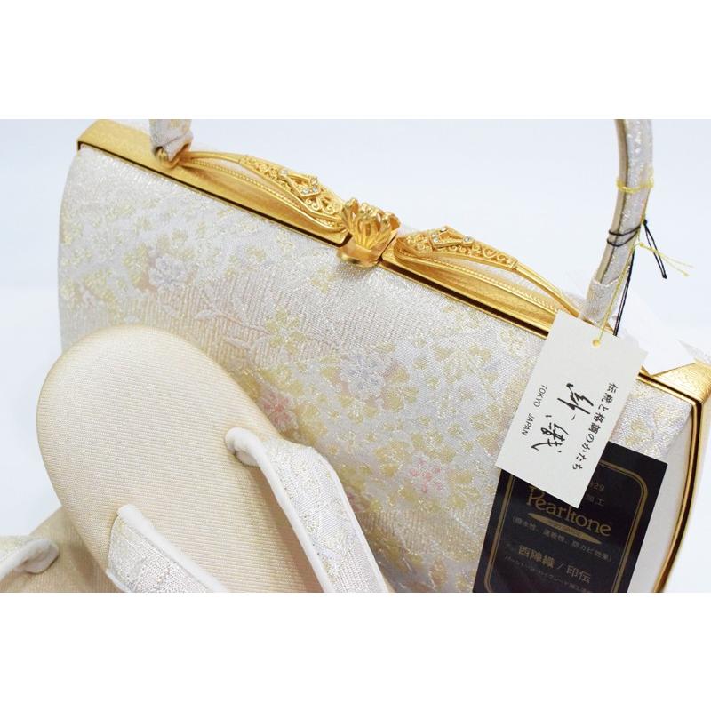 草履バッグセット 紗織 留袖用 H-3【紗織/帯地/ゴールド台/正装向き/振り袖/留袖用/結婚式にも◎/送料無料/日本製品/撥水性パールトーン加工済】【YP100P】 |  | 01