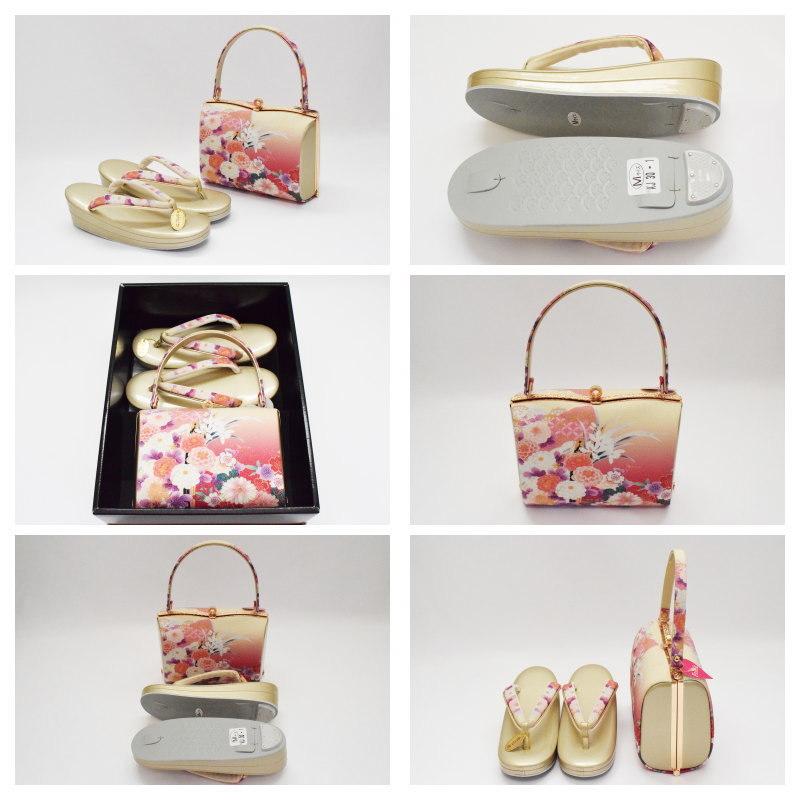 美品　オシャレ草履バックセット 草履バッグ セット 佐賀錦 銀 シルバー 金 ゴールド