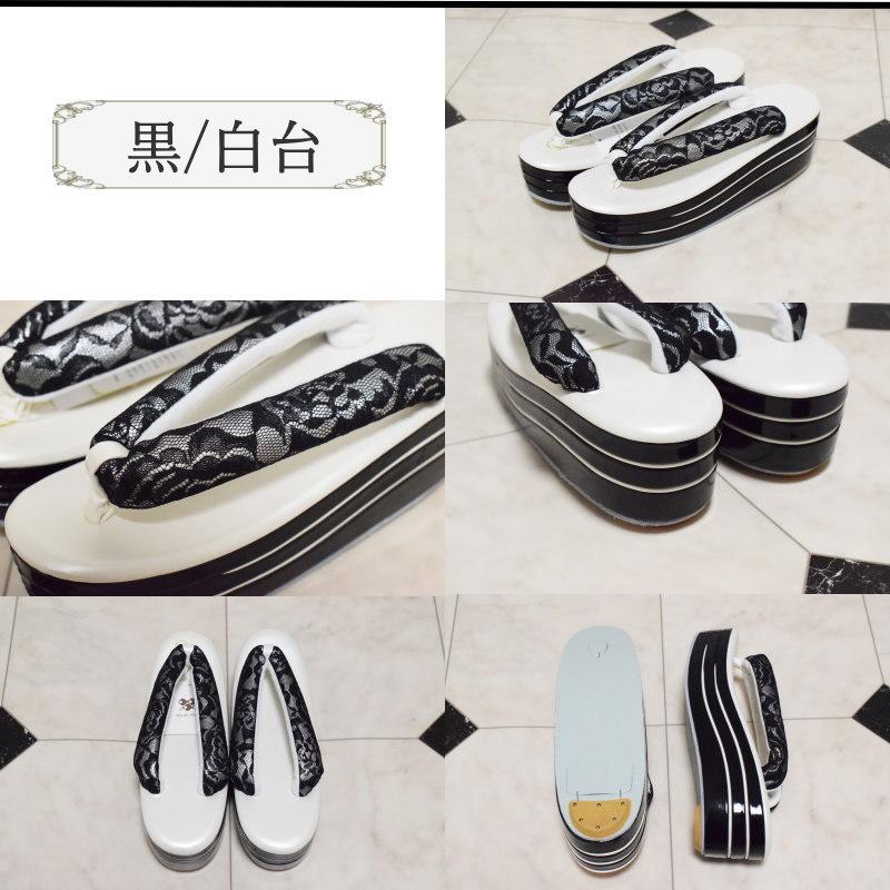 レース 鼻緒 ハイヒール 厚底 草履・こっぽり・ぽっくり-No.218（白