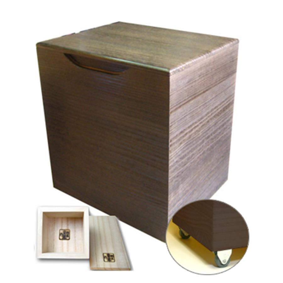 留河 桐製米びつ 20kgサイズ 焼桐 キャスター 一合升すり切り棒付き