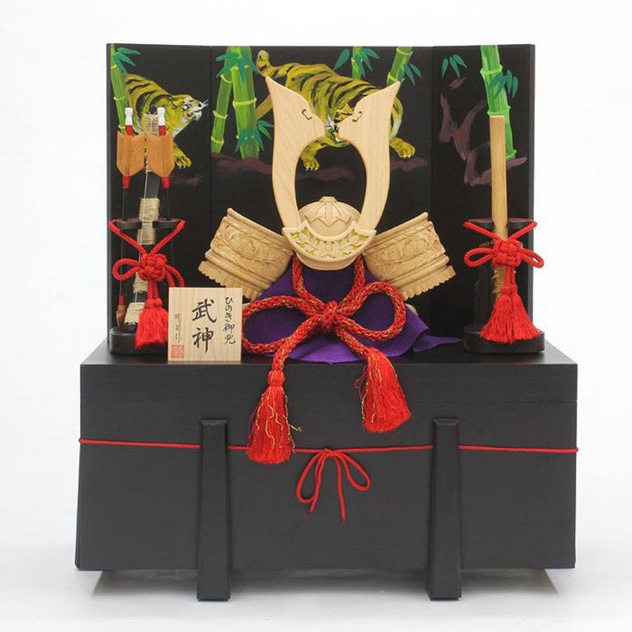ひのきの木彫り兜 武神 4点セット（こげ茶） お取り寄せ 通販 お土産 お祝い プレゼント ギフト おすすめ｜wagamachi-tokusan