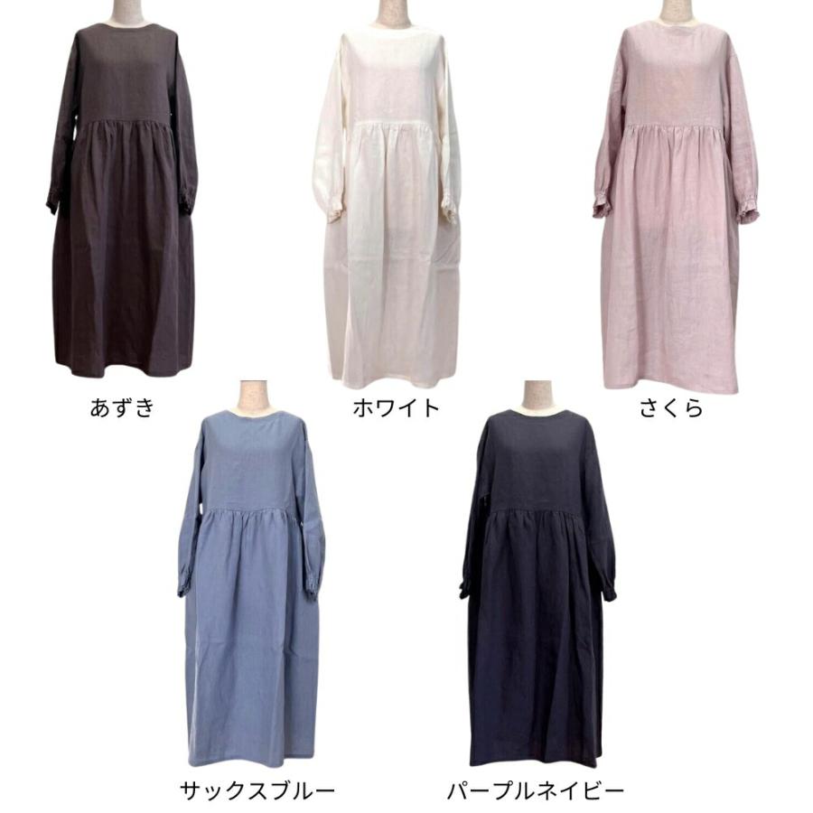 かっぽう着屋 割烹着ワンピース リネン100% ナチュラルカラー リボン