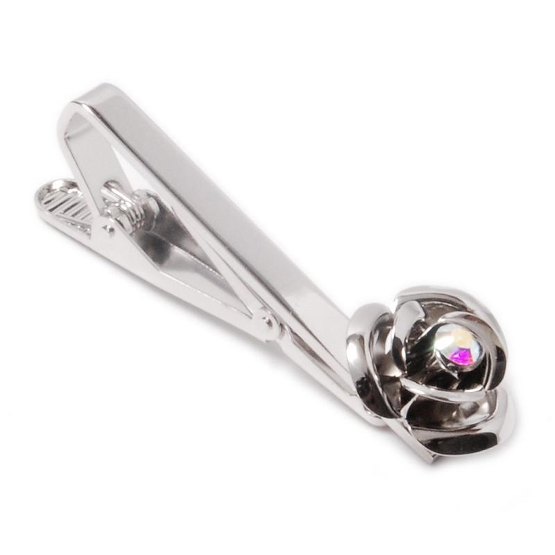 ネクタイピン タイピン タイバー おしゃれ 結婚式 スワロフスキー バラ フラワー 薔薇 花 シルバー Off