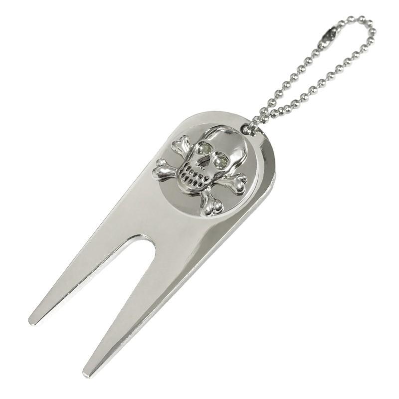 ゴルフマーカー ボールマーカー ゴルフ おしゃれ マグネット グリーンフォーク ドクロ スワロフスキー スカル 骸骨 シルバー Keyholder45 オリジナルアクセサリーamanogawa 通販 Yahoo ショッピング