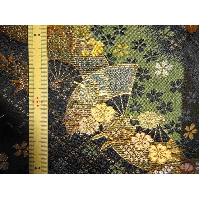 和柄シュシュ　金襴　花柄（扇・桜）　黒・老緑色　約12〜13cm｜wagara-ooyamato