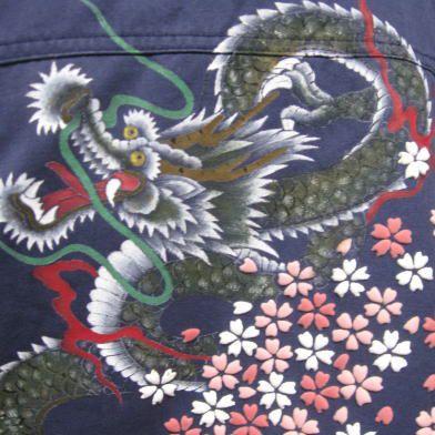 ジージャン風ブルゾン 強者昇龍 Tsuwamono 和柄 友禅手描き 昇り竜 ドラゴン 竜 大きいサイズ S M L Ll 3l 4l 5l 送料無料 B 09 和柄 作務衣 大きいサイズらさら 通販 Yahoo ショッピング