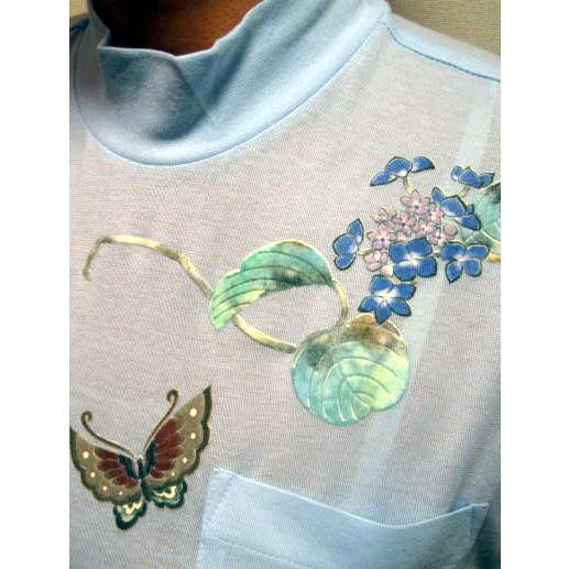 和柄　レディース ノースリーブ　ハイネック　Tシャツ襟　おたくさ　紫陽花　蝶々　春物　大きいサイズ,婦人服,吸汗速乾,清涼感
