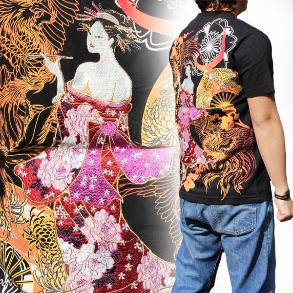 和柄tシャツ 和柄メンズ 和柄刺繍半袖tシャツ B ネコポス送料無料注意事項あり 花魁柄 和柄半袖tシャツ華鳥風月特攻服 和柄神 通販 Yahoo ショッピング