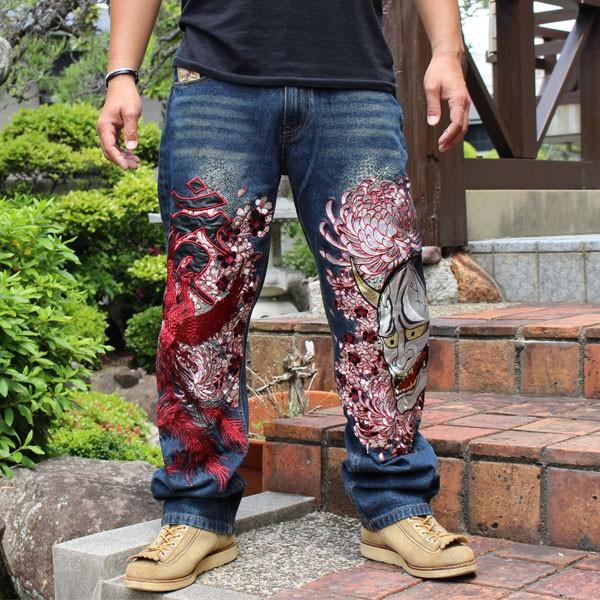 和柄 ジーンズ 和柄デニム 和柄刺繍ジーンズ 般若/鳳凰柄 和柄 ジーンズ 和柄デニム 和柄刺繍ジーンズ 般若/鳳凰柄