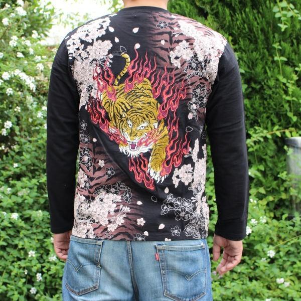 363214】華鳥風月 和柄 Tシャツ 和柄刺繍長袖Tシャツ 虎柄刺繍 : 和柄