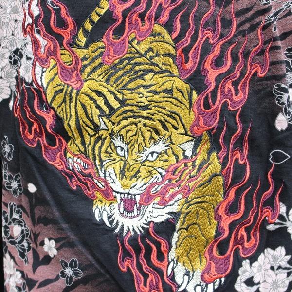 363214】華鳥風月 和柄 Tシャツ 和柄刺繍長袖Tシャツ 虎柄刺繍