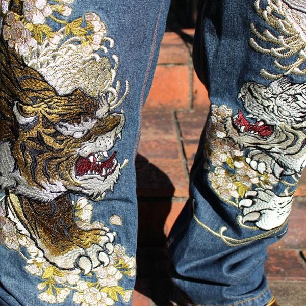 本州限定送料無料】【華鳥風月373611】和柄刺繍ジーンズ 本州限定送料無料】【華鳥風月373611】和柄刺繍ジーンズ