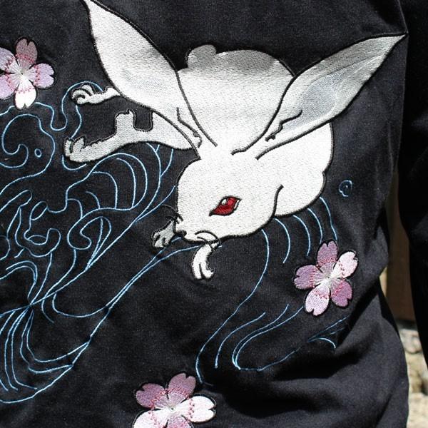 ピンクドラゴン　刺繍入りピンク黒長袖シャツ 楽天市場】和柄 和柄ロンT ロンT 兎 刺繍 和柄Tシャツ プリント