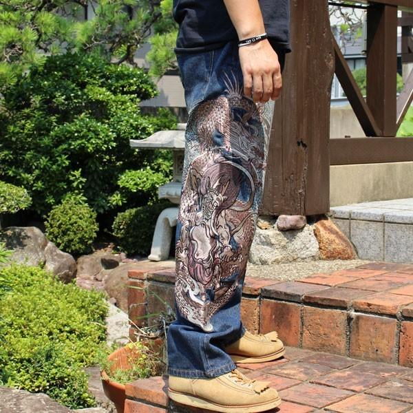 カラクリ魂 和柄 デニムパンツ KARAKURI 龍３連刺繍 大特価販売中 www