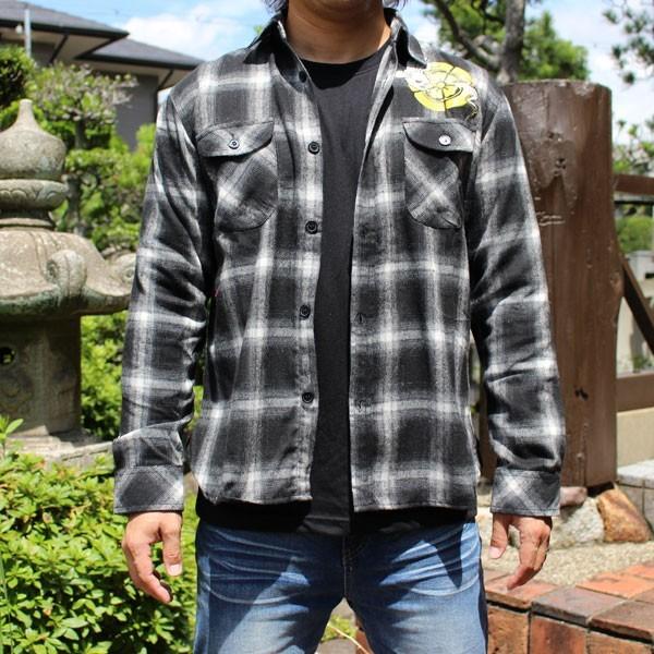 和柄Tシャツ 中厚手ワークシャツ 兎蛙刺繍チェックシャツ【CS193