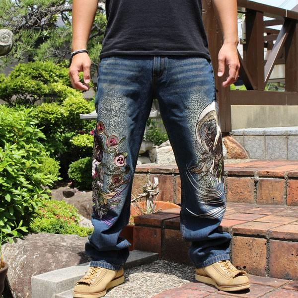 和柄 ジーンズ 和柄デニム 和柄刺繍ジーンズ 鬼風神雷神柄 和柄 ジーンズ 和柄デニム 和柄刺繍ジーンズ 鬼風神雷神柄