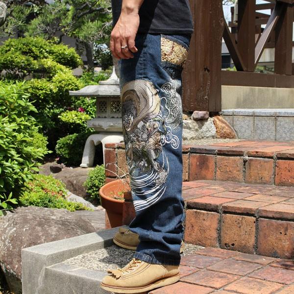和柄 ジーンズ 和柄デニム 和柄刺繍ジーンズ 鬼風神雷神柄 和柄 ジーンズ 和柄デニム 和柄刺繍ジーンズ 鬼風神雷神柄