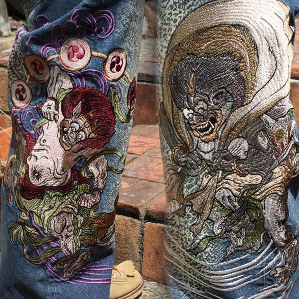 J*E様 雅結★みやびむすび 和柄 風神雷神 総刺繍 ワイドデニム ジーンズ 3 雅結☆みやびむすび 和柄 風神雷神 総刺繍 ワイドデニム