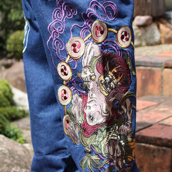 1本限定ノンウォッシュブルー】和柄 ジーンズ 和柄デニム 和柄刺繍 