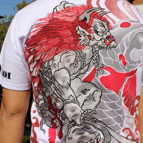 SALE】和柄 tシャツ 和柄半袖刺繍Tシャツ 【T211-5】超特大鬼鯉 和柄t