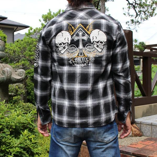 和柄Tシャツ メンズ ドクロ! 【LT2031】ワークチェックシャツ和柄ロンT