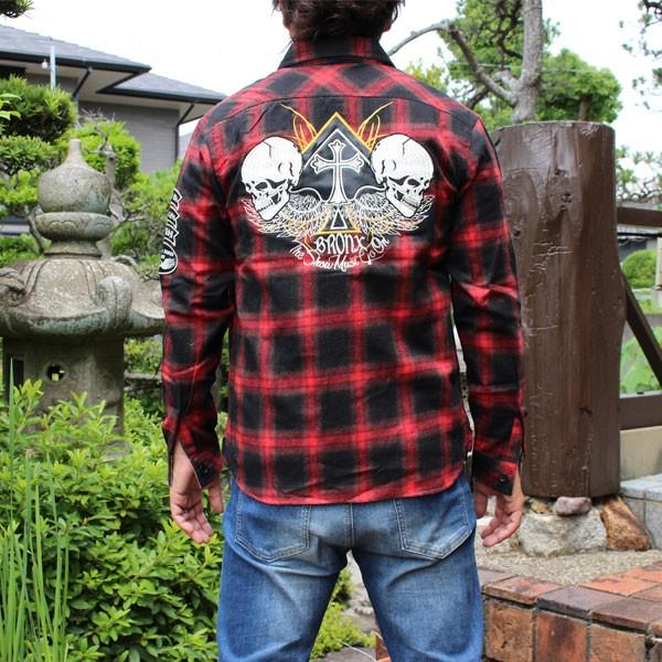 和柄Tシャツ メンズ ドクロ! 【LT2031】ワークチェックシャツ和柄ロンT