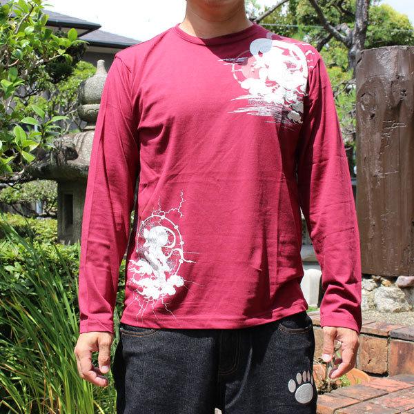 手描き舞紅葉柄袖リブロングTシャツ XXLサイズ ネイビー 長袖 秋冬 和柄 手書き舞紅葉柄袖リブロングTシャツ ホワイト 長袖 白 男女兼用 T