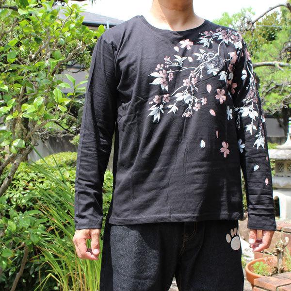 和柄 tシャツ 和柄長袖Tシャツ 和柄ロンt【YH21305】桜/家紋刺繍 和柄 tシャツ 和柄長袖Tシャツ 和柄ロンt【YH21305】桜/家紋刺繍