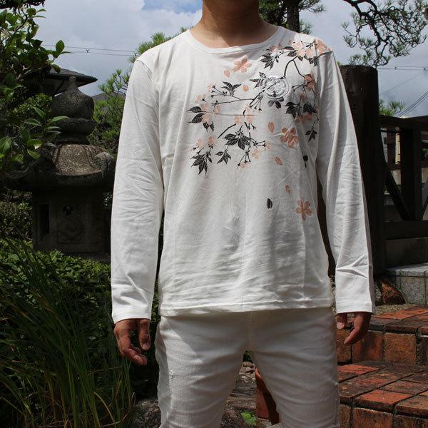 和柄 tシャツ 和柄長袖Tシャツ 和柄ロンt【YH21305】桜/家紋刺繍  【ネコポス全国離島も290円】和柄シャツ 和柄長袖シャツアロハシャツ絡繰魂和柄メンズ｜wagarajin｜05