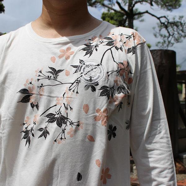 和柄 tシャツ 和柄長袖Tシャツ 和柄ロンt【YH21305】桜/家紋刺繍  【ネコポス全国離島も290円】和柄シャツ 和柄長袖シャツアロハシャツ絡繰魂和柄メンズ｜wagarajin｜06