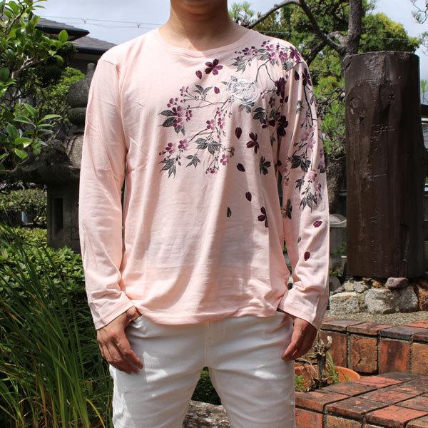 和柄 tシャツ 和柄長袖Tシャツ 和柄ロンt【YH21305】桜/家紋刺繍 和柄 tシャツ 和柄長袖Tシャツ 和柄ロンt【YH21305】桜/家紋刺繍