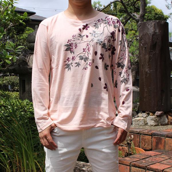 和柄 tシャツ 和柄長袖Tシャツ 和柄ロンt【YH21305】桜/家紋刺繍  【ネコポス全国離島も290円】和柄シャツ 和柄長袖シャツアロハシャツ絡繰魂和柄メンズ｜wagarajin｜07