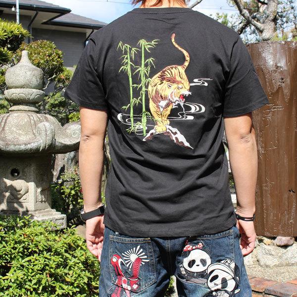 juemi 和柄　シャツ 絡繰魂 カラクリダマシイ 和柄 Tシャツ 半袖 メンズ 粋 狐面芸者 刺繍
