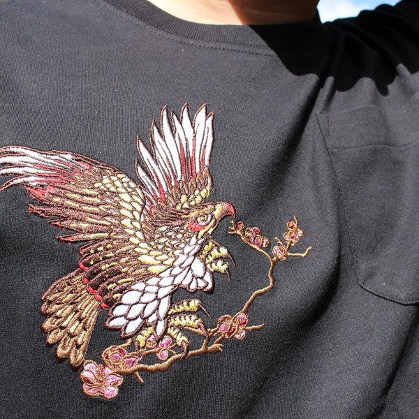 和柄tシャツ 和柄半袖Tシャツ 鷹【YH22102BLK】和柄刺繍Tシャツ