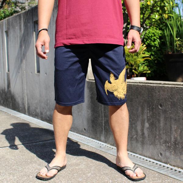 ダブ半袖半ズボン美品 和柄 半ズボン 和柄ハーフパンツ ダブルフェイスメッシュ【軽量超涼