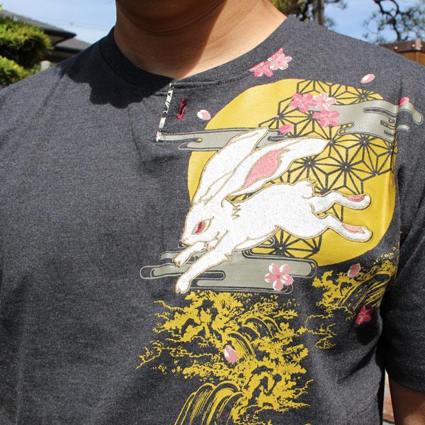 和柄 tシャツ 和柄刺繍半袖Tシャツ 和柄ヘンリーTシャツ【YH24102 