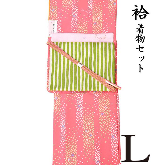 春晩秋冬♪着物4点セット 極 L 袷 日本生地 洗える着物+綿麻 洗える名古屋帯+正絹帯揚げ+正絹帯〆 粋 as-1415 appk1074 ongy194