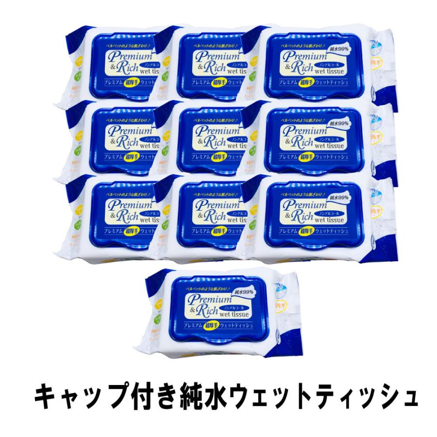 ウェットティッシュ プレミアム 超厚手 キャップ付き 10個セット