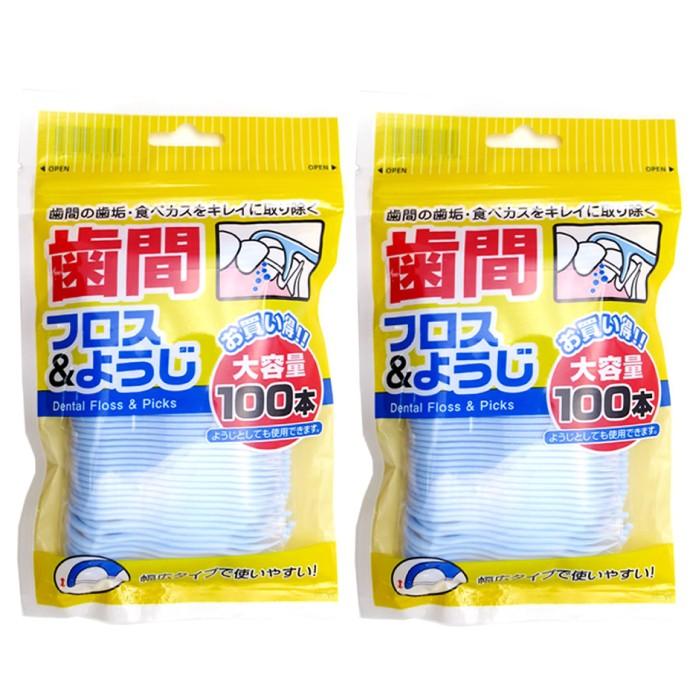 歯間フロス&ようじ 100本×2個セット 歯間ブラシ 大容量 フロス&ピック 歯間清掃 歯間 ようじ｜wagonsale-kanahashi