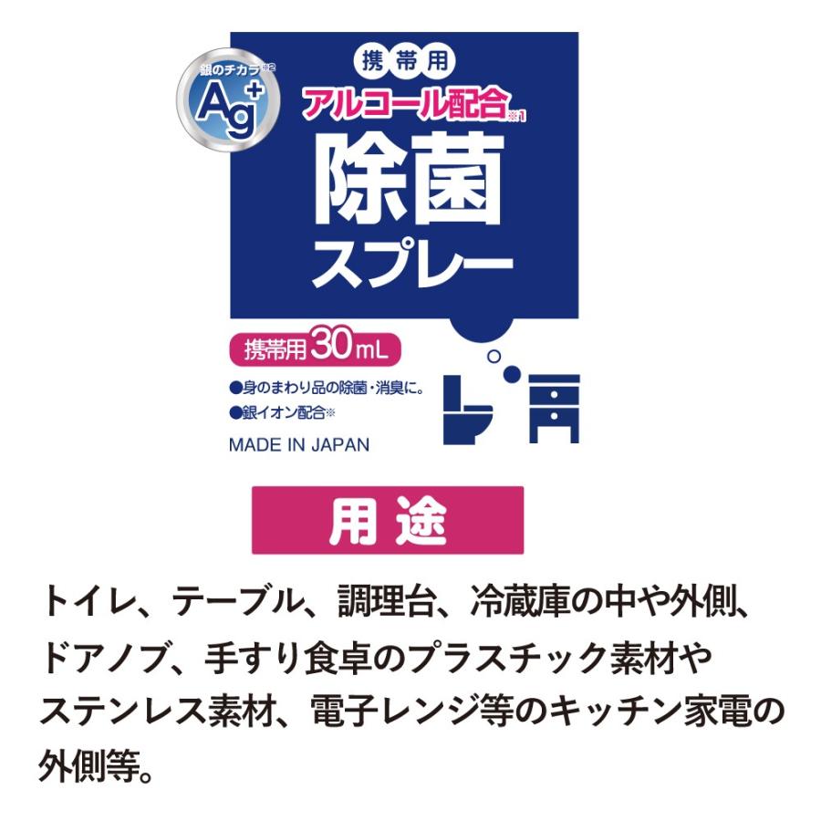 アルコール除菌スプレー 携帯用 30mL 10 ag 銀イオン配合 アルコール配合 日本製 送料無料 まとめ買い キッチン トイレ テーブル 除菌 消臭｜wagonsale｜02