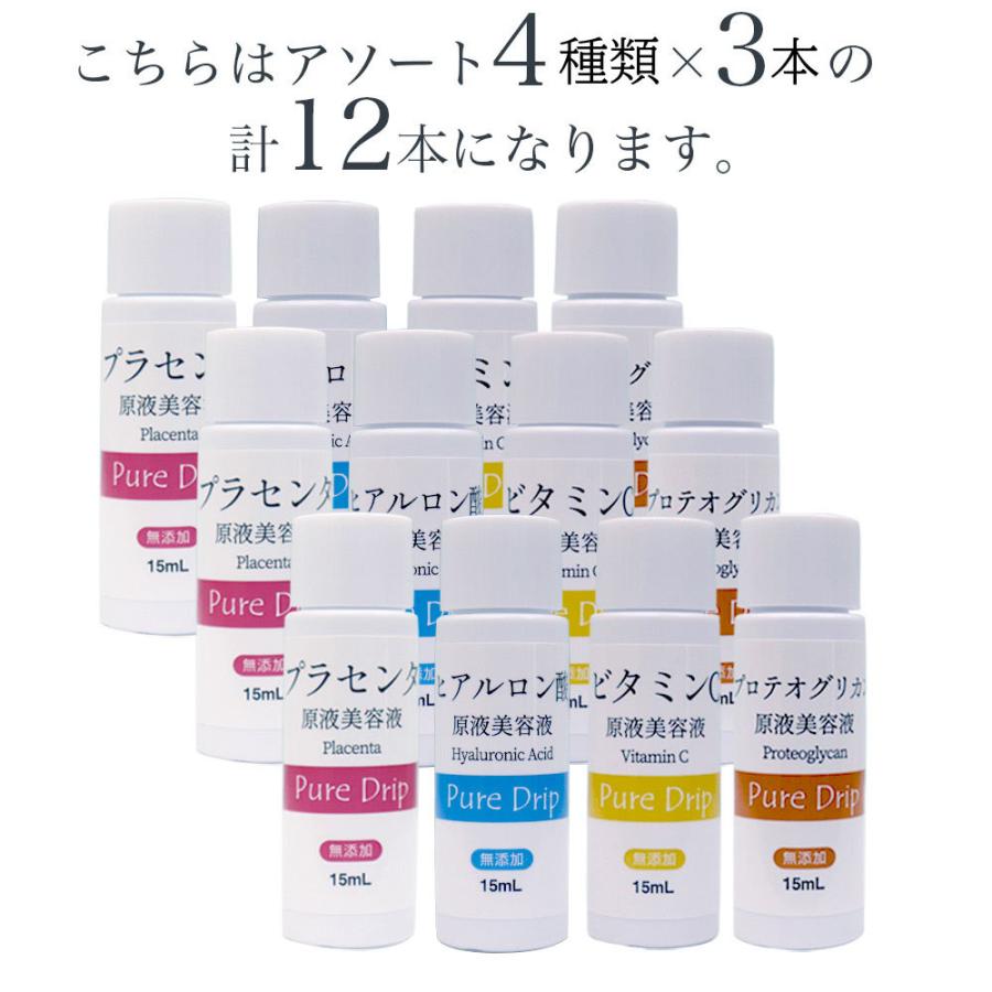 美容液 プラセンタ ヒアルロン酸 ビタミンC プロテオグリカン 4種類セット×3個 計12個 原液美容液 日本製 ピュアドリップ ネコポス メール便 送料無料｜wagonsale｜09